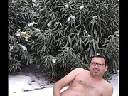 Exhibitionist masturbating outside in the snow