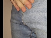 Pulling uncut cock out of jeans