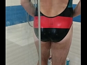 Tranny wearing adidas one piece swimsuit and teasing